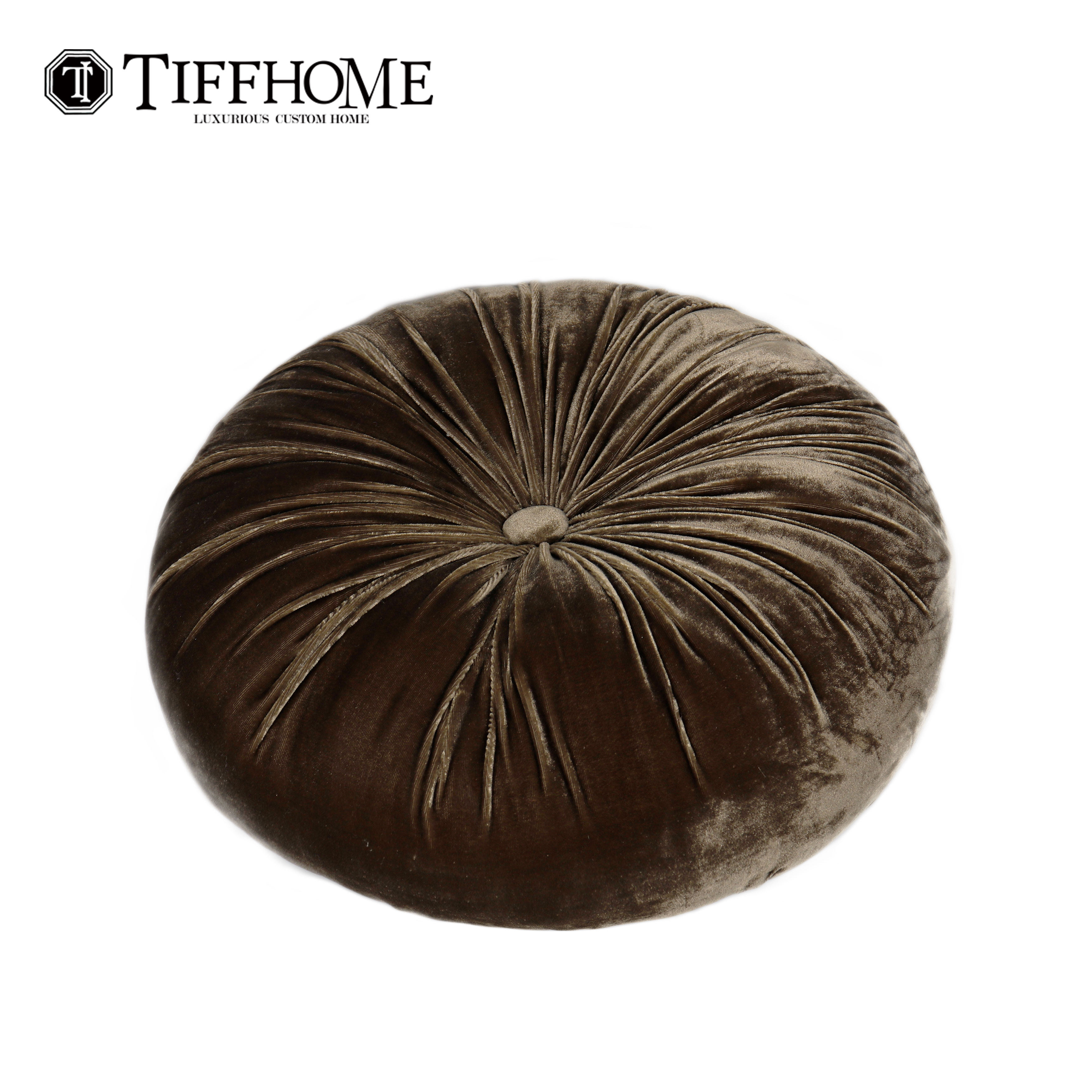 咖色丝绒手工钉扣南瓜枕靠垫