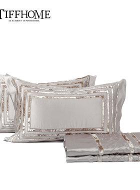 蒂芙家居现代简约轻奢米灰色140s匹马棉贴布绣花四件套样板房床品