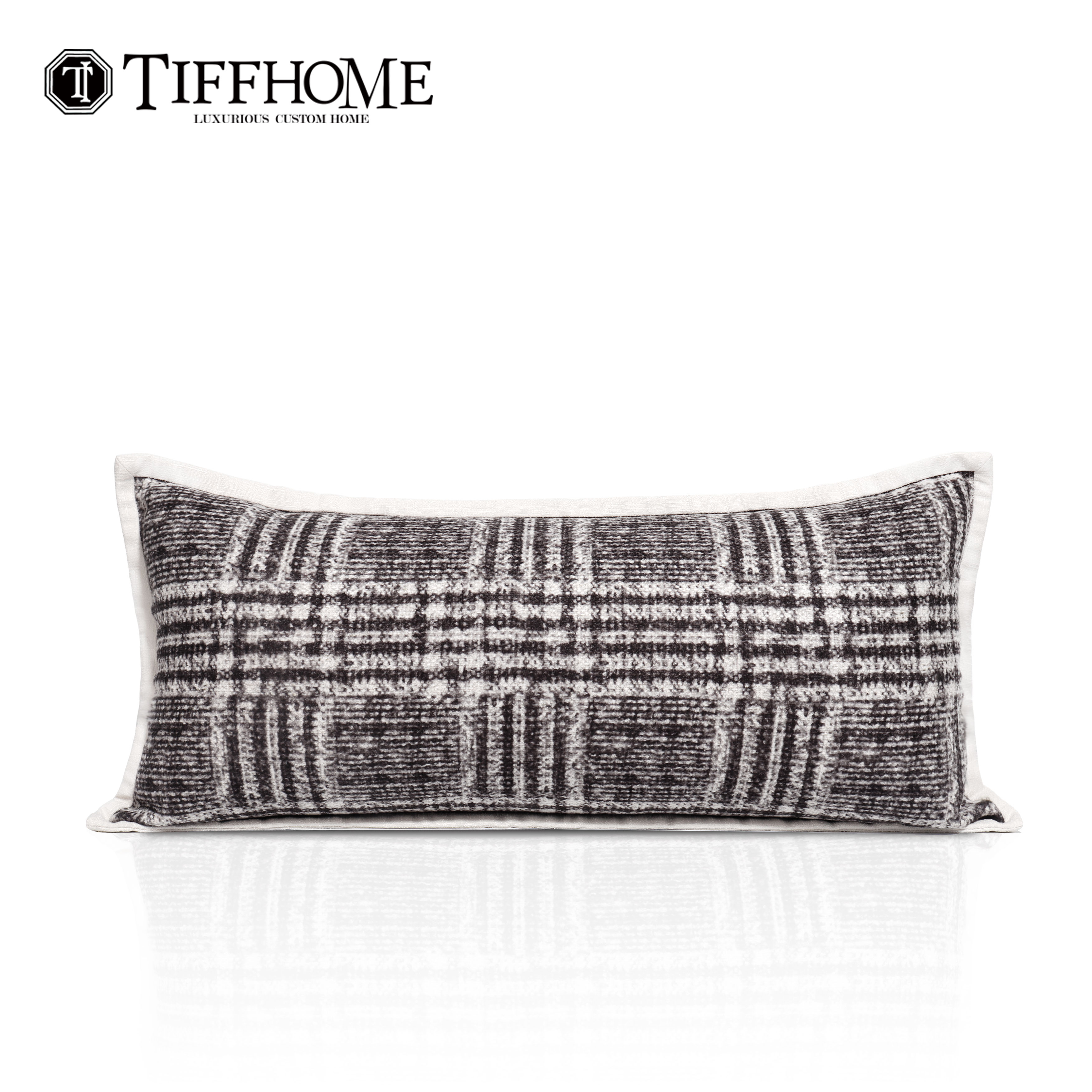 轻奢黑白羊毛呢条纹仿麻包边抱枕