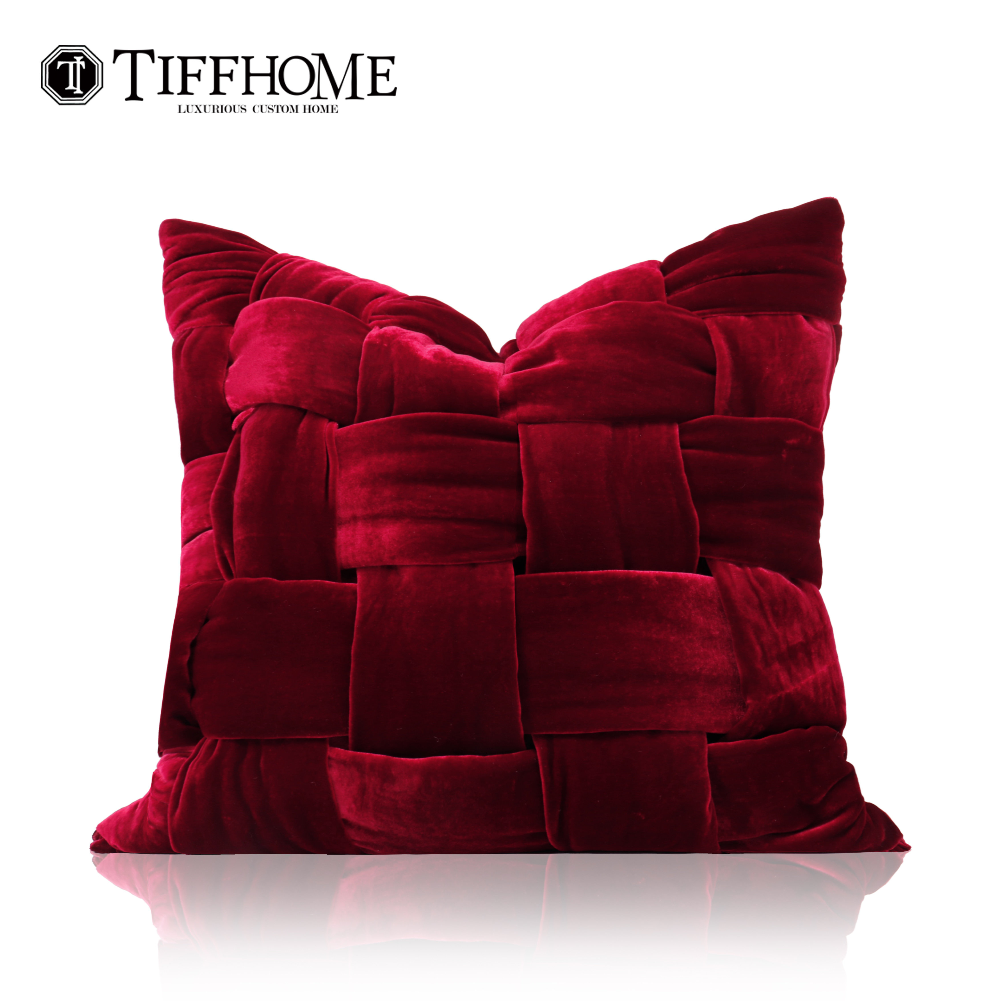 蒂芙家居轻奢中古真丝绒高端家用样板间抱枕红色丝绒编织靠枕靠垫,居家布艺,靠垫/抱枕,淘宝优惠券,粉丝福利购,淘宝优惠卷