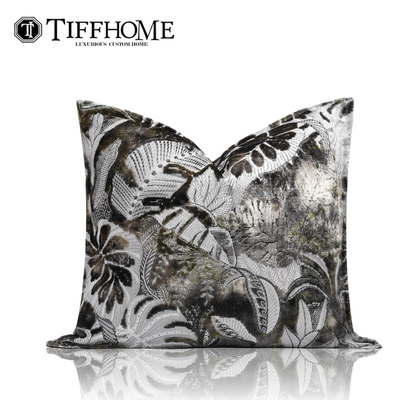 蒂芙家居法式轻奢割绒抱枕黑绿色高端沙发靠垫样板间床上装饰腰枕