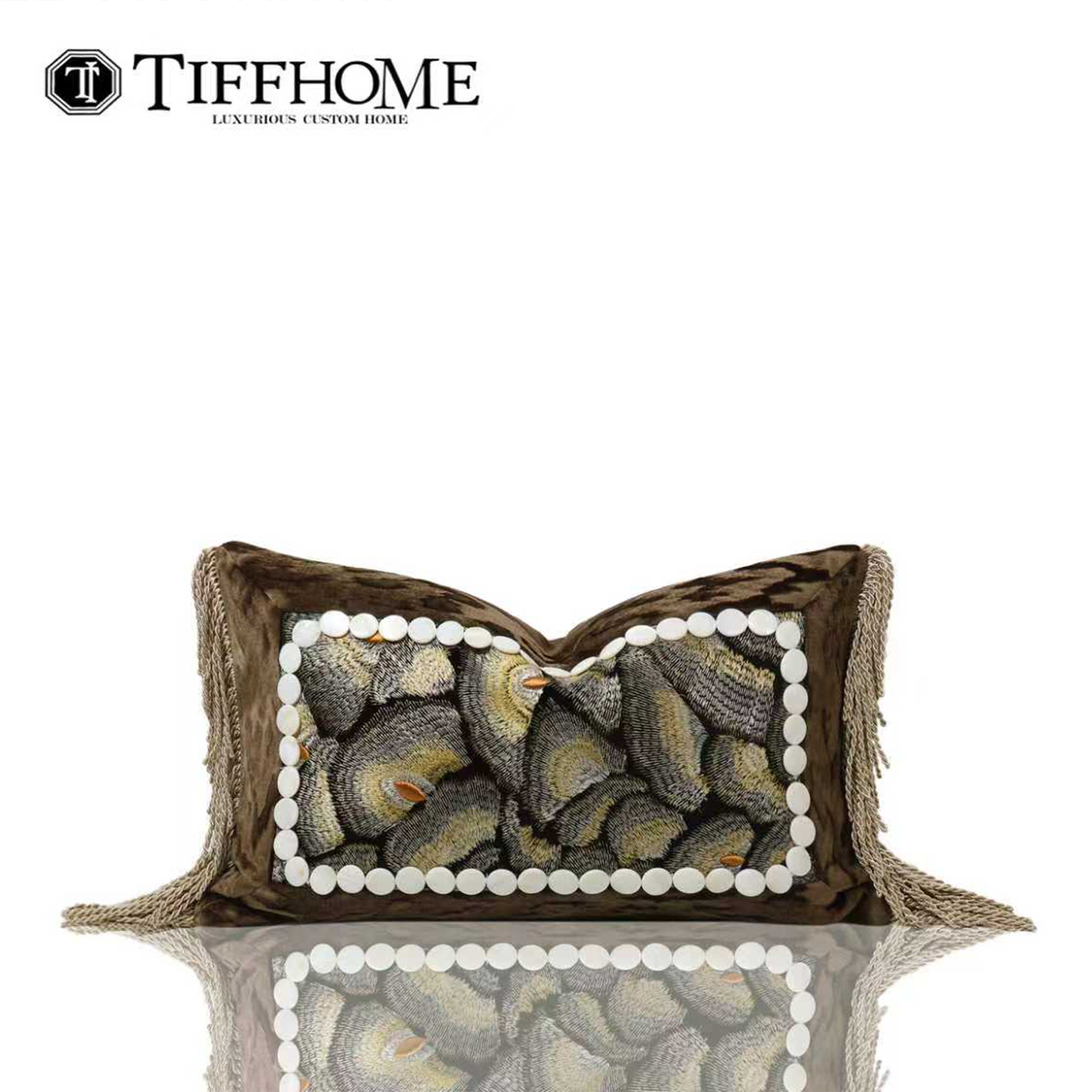 蒂芙家居法式轻奢复古老钱风扇形刺绣样板间酒店茶室沙发腰枕靠垫,居家布艺,靠垫/抱枕,淘宝优惠券,粉丝福利购,淘宝优惠卷