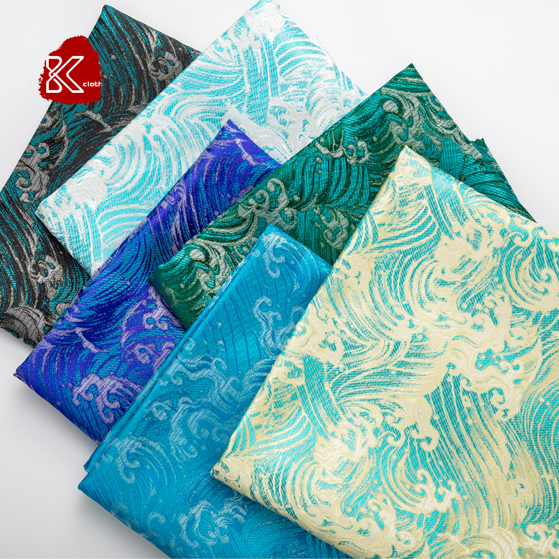 提花青海波海浪浪花面料手工diy口金包布料织锦缎汉服工艺品日系