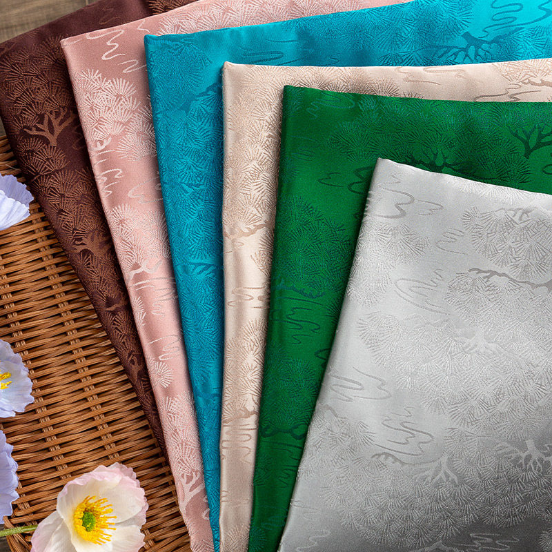 织锦缎松枝图案汉服童装时装裤子服装设计师款民族茶垫服装diy布