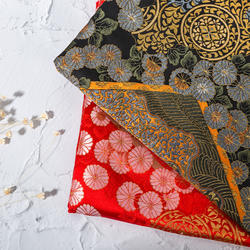 出口日本和风布料西阵织金襕织锦缎山型地菊花纹手账本口金包面料