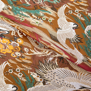织金仙鹤扇面吉祥中式 和风西阵织面料加厚织锦缎子布料