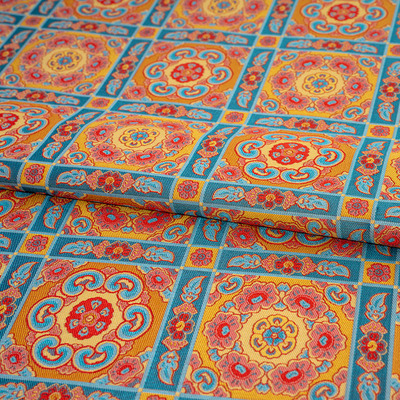 宝相花纹蜀锦布料马甲面料