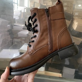断码 清仓捡漏真皮马丁靴女短靴英伦风系带侧拉链牛皮休闲百搭女靴