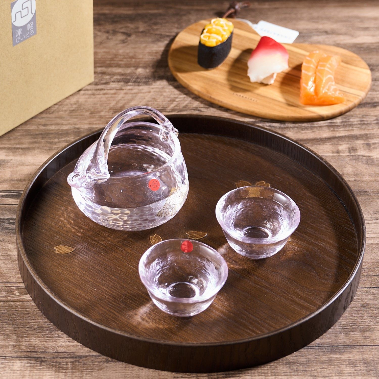 日本进口津轻手工锤目纹玻璃酒壶酒杯清酒烈酒酒具套装一壶两杯