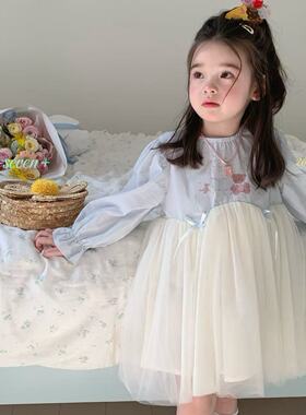 7seven26春90-130女童小中童洋气可爱舒适长袖拼接连衣裙纱裙