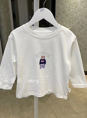 韩版童装23春男童女童洋气休闲百搭白色圆领卡通长袖打底衫T恤衫
