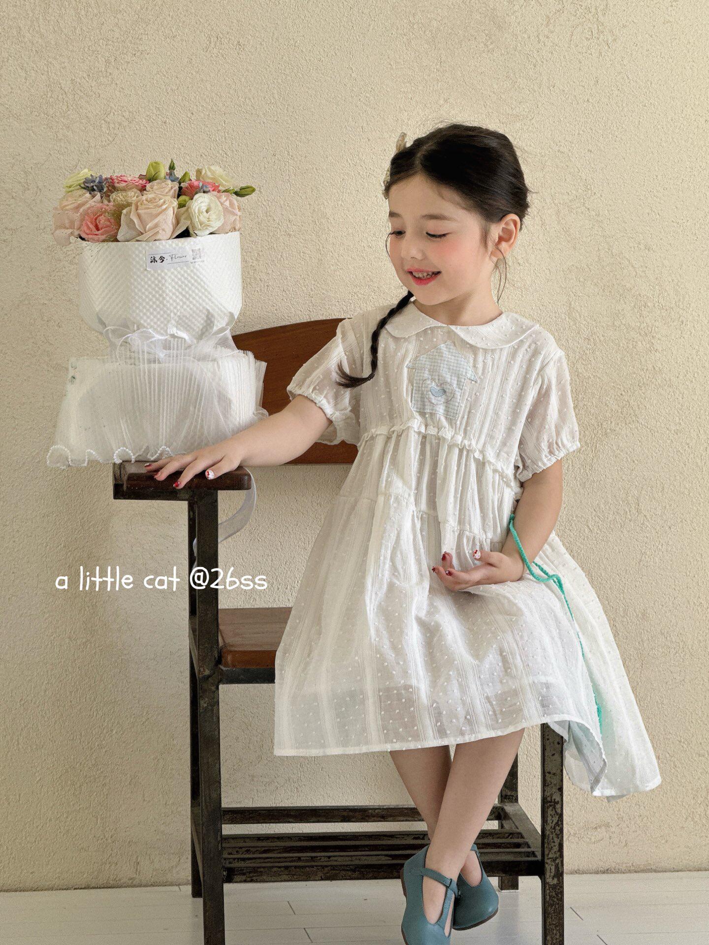 小猫集邮册110-150女童26夏韩版可爱娃娃领短袖连衣裙生日公主裙