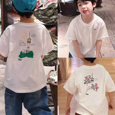 120-170中大童白色圆领短袖T恤