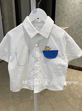90-130男童23夏季小中童简约时尚休闲百搭纯棉白色翻领短袖衬衫