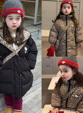 suyou90-130女童25冬小中童洋气时尚个性两面穿中长款连帽羽绒服