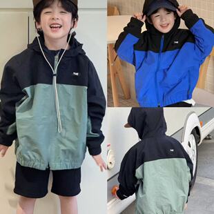 120 简约百搭休闲拼接连帽防风衣外套 170男女童25秋中大童韩版