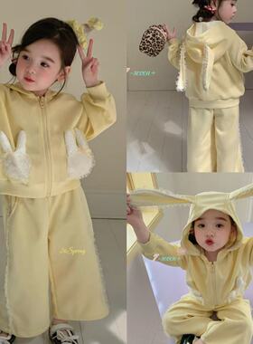 7seven26春90-130女童小中童洋气可爱休闲黄色连帽卫衣卫裤套装