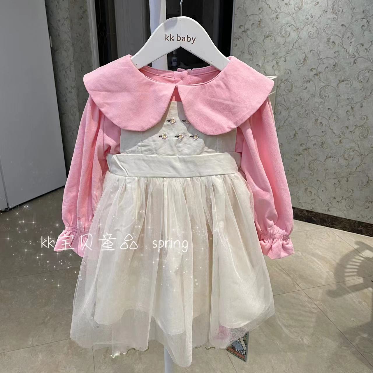 23春女淑女春背带连衣裙三件套