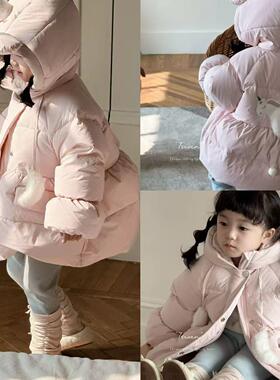 90-130女童24冬韩版洋气时尚可爱百搭白鸭绒粉色独角兽连帽羽绒服