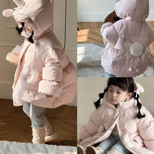90-130粉色独角兽连帽羽绒服