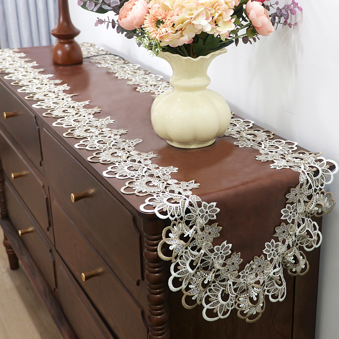美式蕾丝桌旗轻奢高级感餐桌装饰垫茶几垫子长方形桌布茶几桌垫