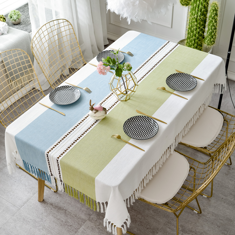 日式棉麻长方形餐桌布茶几桌布盖巾简约现代电视柜桌布格子北欧