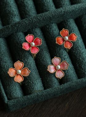 非遗原创纯手工蚕丝绒花新颖戒指新中式国风气质搭配女指环可调节