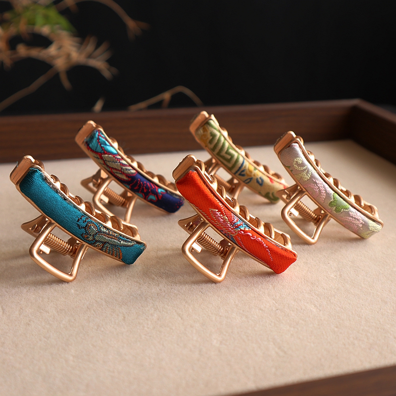 新款中式国风宋锦手工简约儿童发夹女式抓夹百搭配饰头饰双面夹子