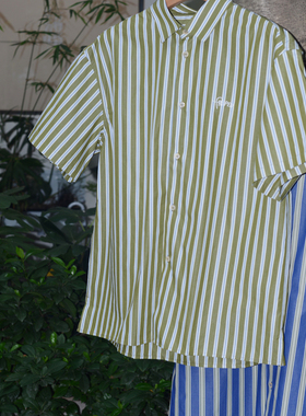 PROPER定常 条纹短袖衬衫（蓝色/绿色）| triplemajor