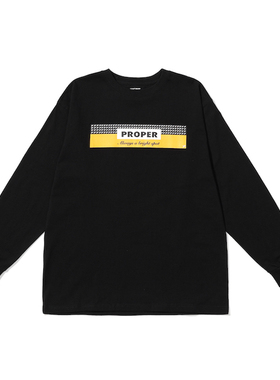 PROPER定常 标语印花图案长袖T恤（黑色） | triplemajor