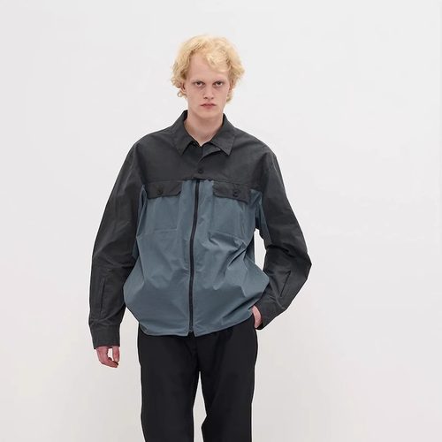 GR10K 蜡涂层拼接拉链衬衫外套 | triplemajor