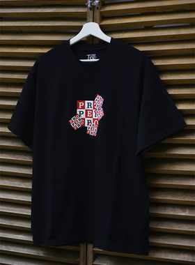 PROPER定常 几何印花图案短袖T恤（黑色）| triplemajor