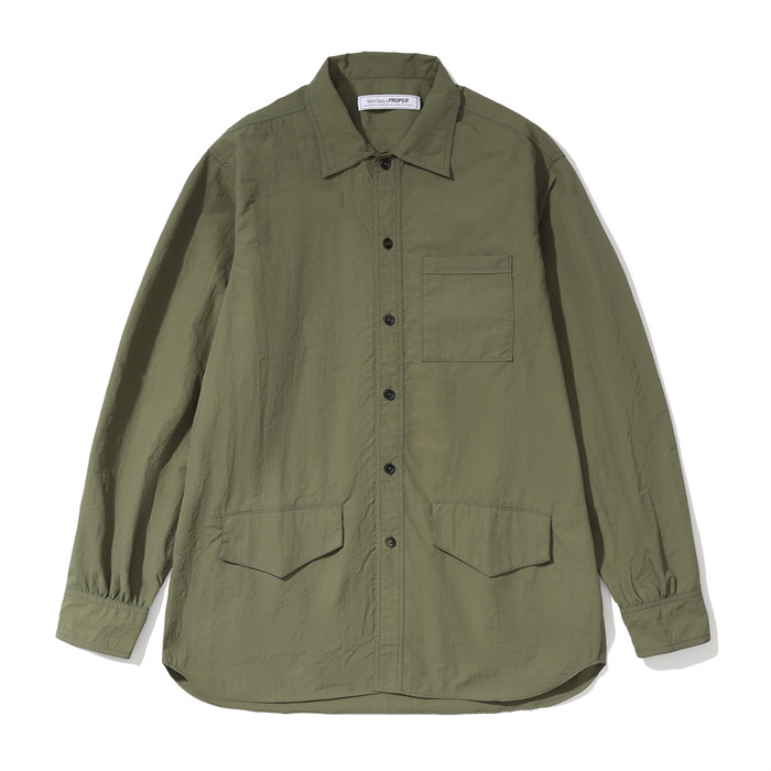 PROPER定常暗格纹尼龙长袖衬衫