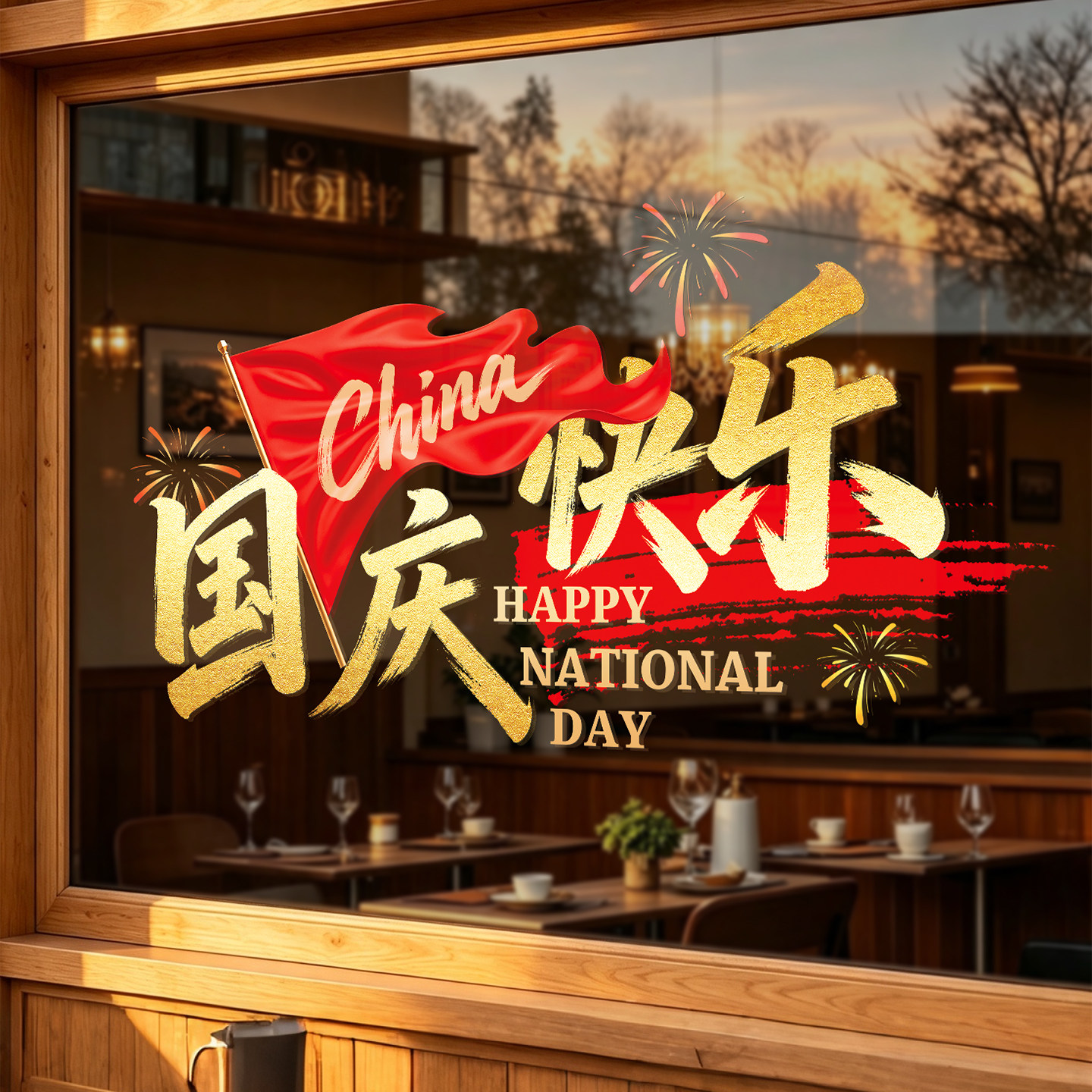 国庆节日窗贴静电玻璃贴纸图片