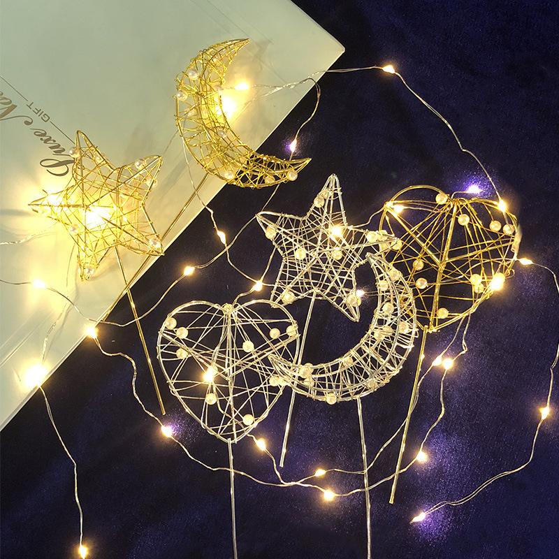 烘焙蛋糕装饰珍珠镂空金银铁丝