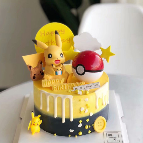 儿童生日蛋糕装饰宠物小精灵神奇宝贝皮卡丘主题精灵球摆件公仔男