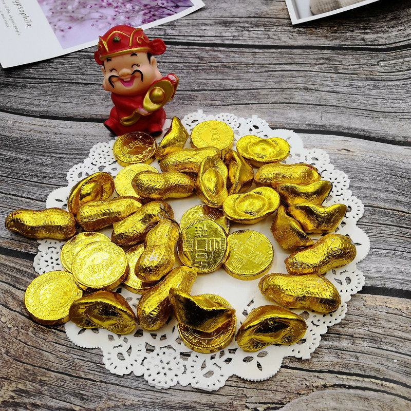 烘焙创意生日蛋糕发财款装饰代可可脂金币银两铜钱金元宝花生男神