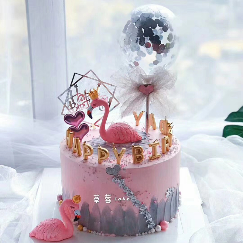 ins风蛋糕装饰摆件女神款树脂天鹅火烈鸟皇上女王少女心派对摆设
