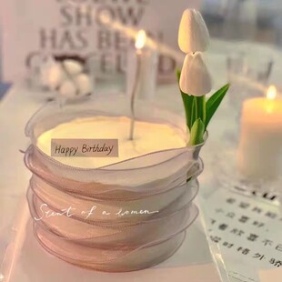 母亲节女神蛋糕装饰极简风丝带郁金香花束蛋糕女王节日快乐配件