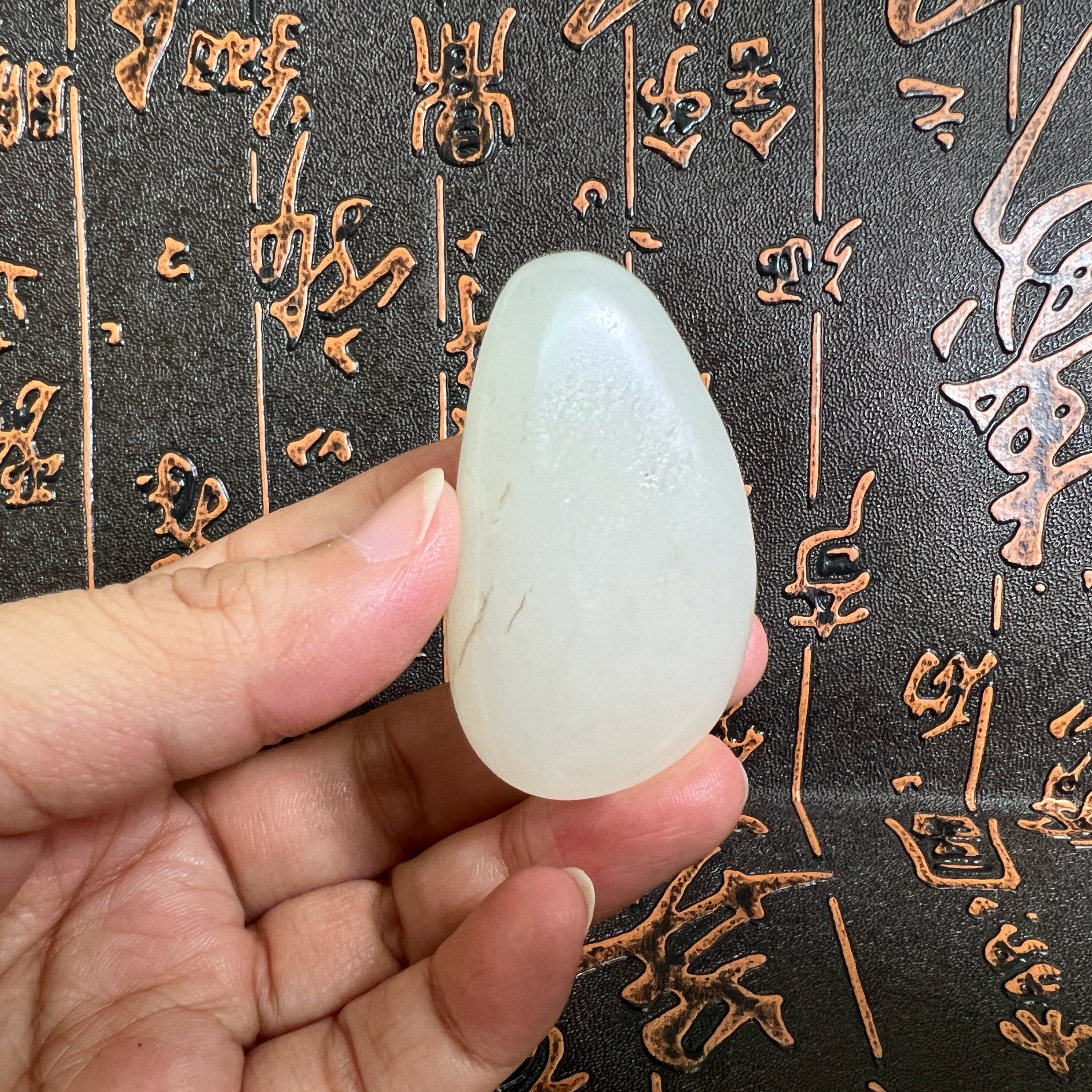 38g天然新疆和田白玉籽料原石 吊坠挂件一级白把件梨花白羊脂籽玉