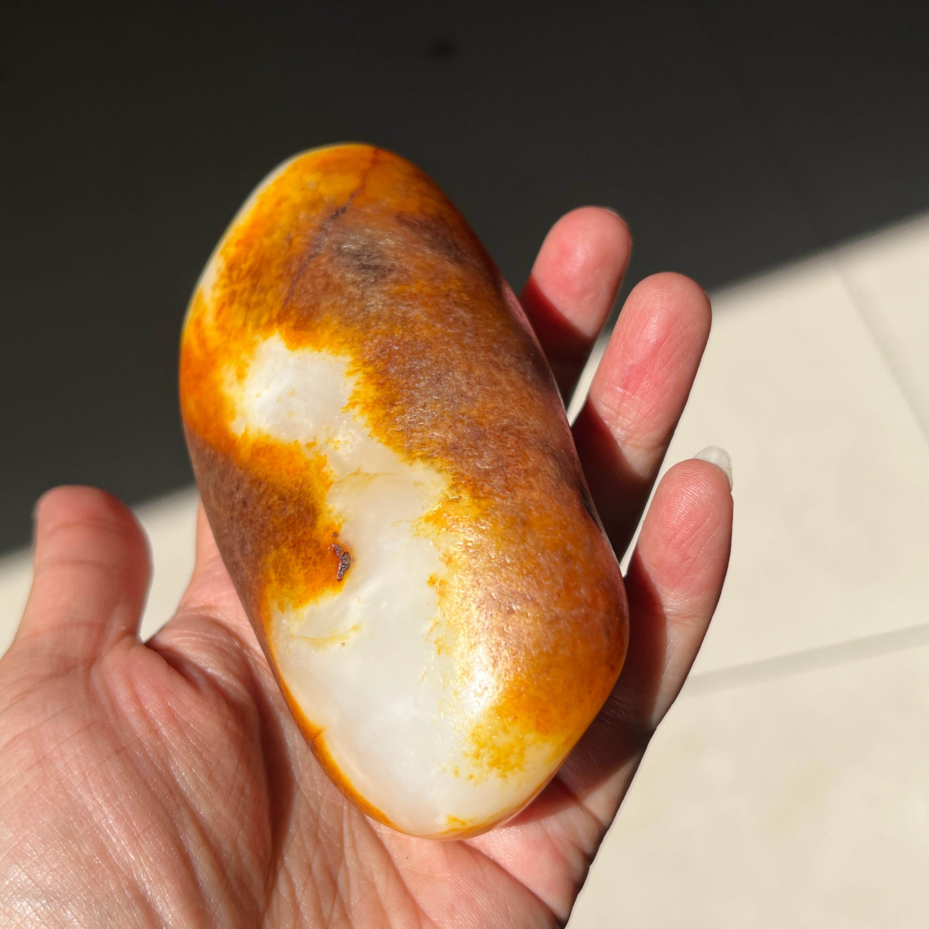 375g新疆和田籽料原石天然真皮栗子皮荔枝肉黄皮手把件无修羊脂