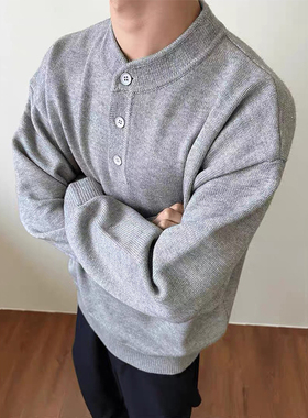 MADEEXTREME 老钱亨利领针织毛衣男冬季高级慵懒风内搭长袖打底衫