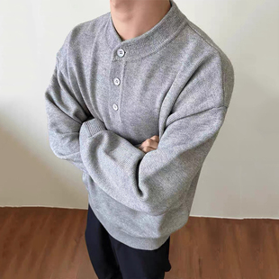 MADEEXTREME 老钱亨利领针织毛衣男冬季高级慵懒风内搭长袖打底衫