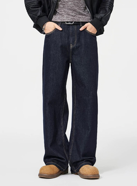 ALONE HOOD原色YKK牛仔裤男女宽松直筒复古潮流百搭拖地阔腿长裤