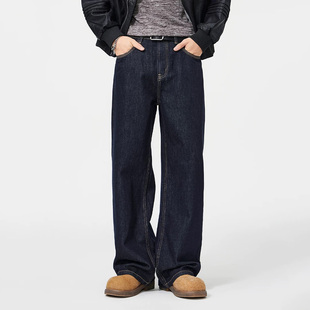 ALONE HOOD原色YKK牛仔裤男女宽松直筒复古潮流百搭拖地阔腿长裤