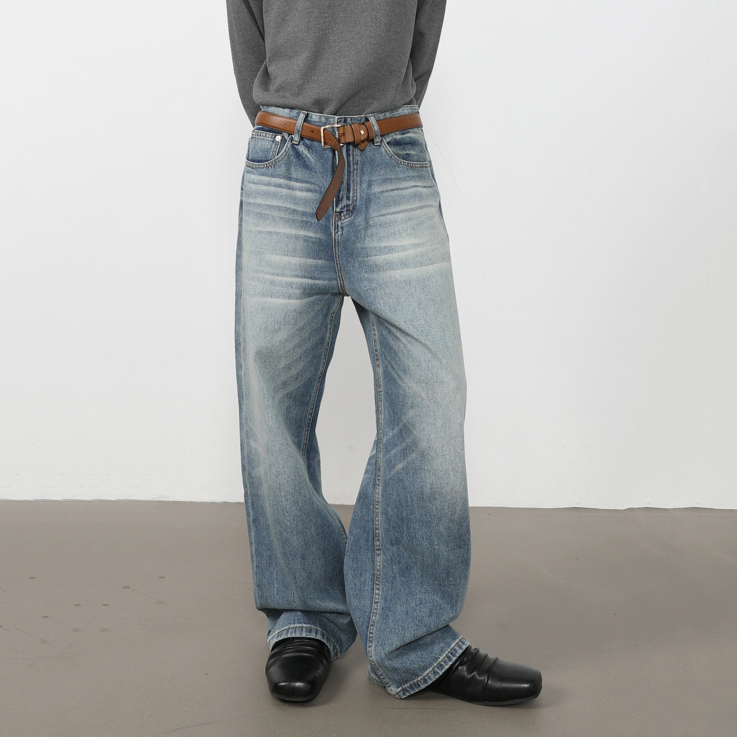 ALONE HOOD 美式复古牛仔裤男女宽松直筒阔腿磨破水洗怀旧老爹裤