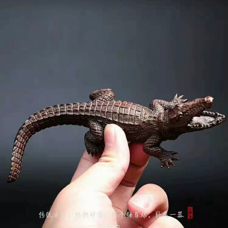 雨宫宗纯手工铸造铜器茶宠香插摆件鳄鱼茶宠摆件茶具茶道茶玩