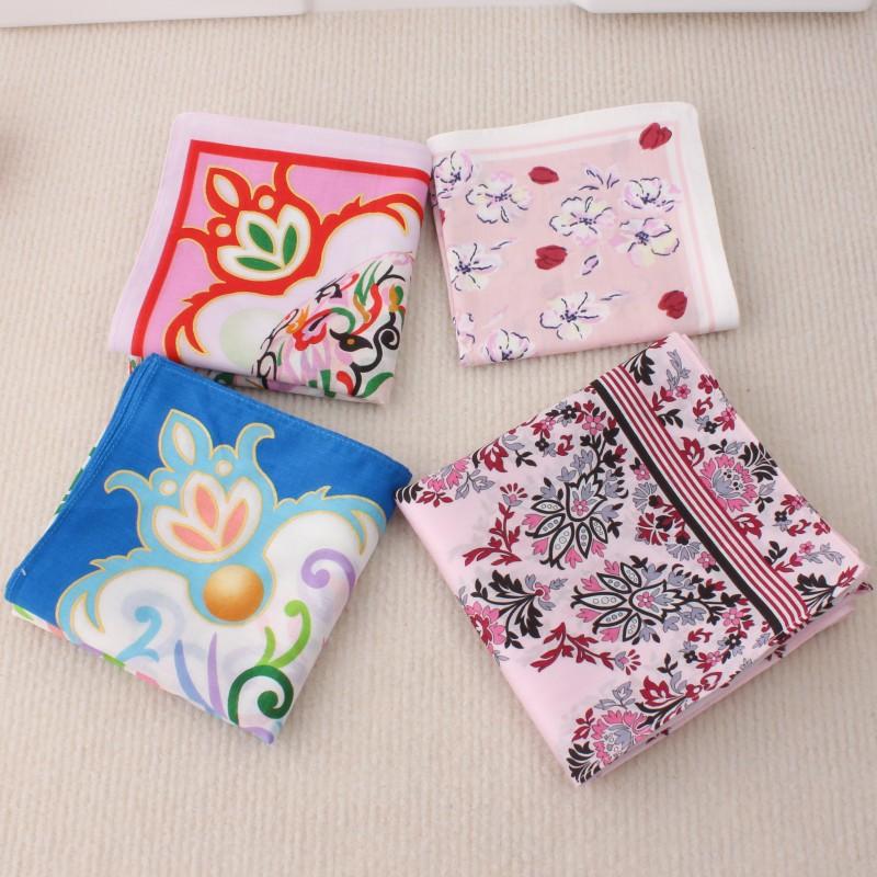 大尺寸印花全棉女士手帕纯棉薄款透气吸汗柔软手绢方巾头巾围巾
