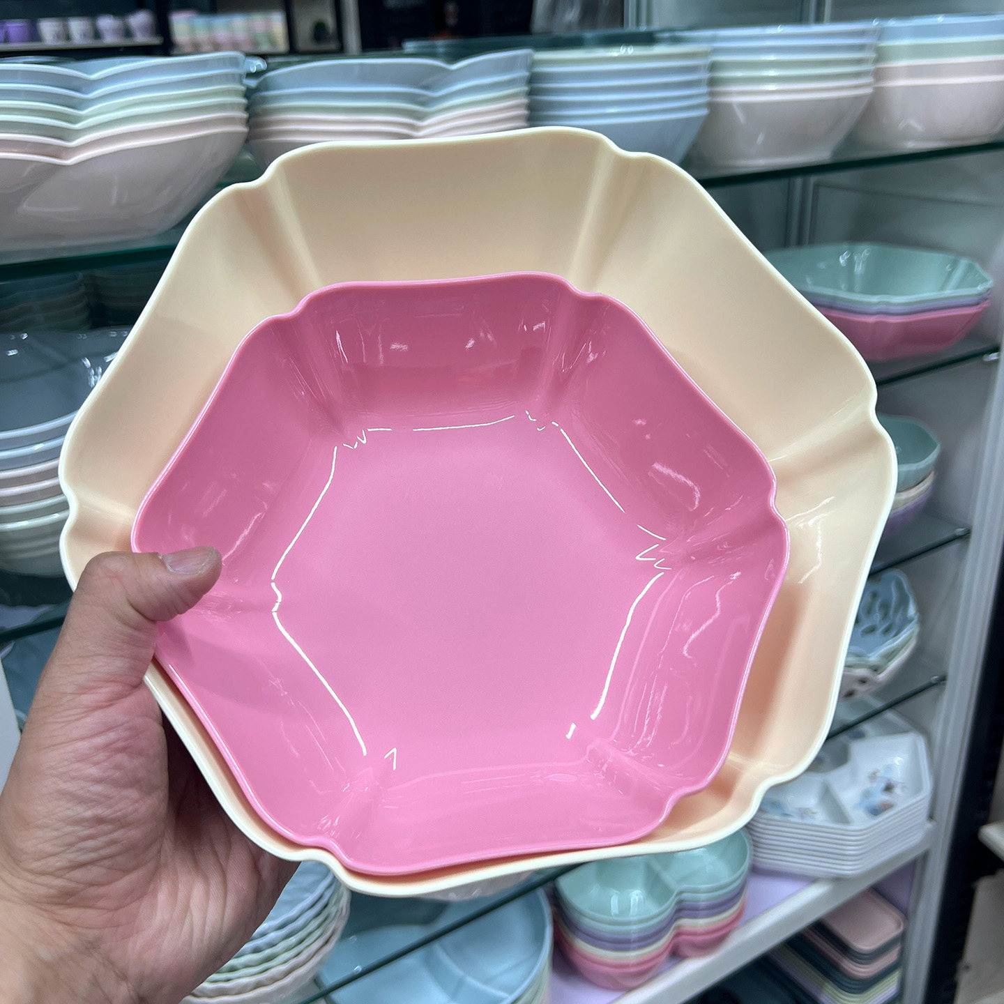 六边形水果盘糖果色小盘子家用茶果盆/果盘/果篮