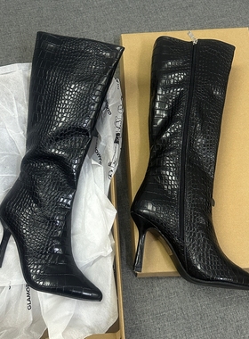 外贸尾货3741欧美鳄鱼纹长筒靴女细跟高跟骑士靴显瘦增高气质女靴